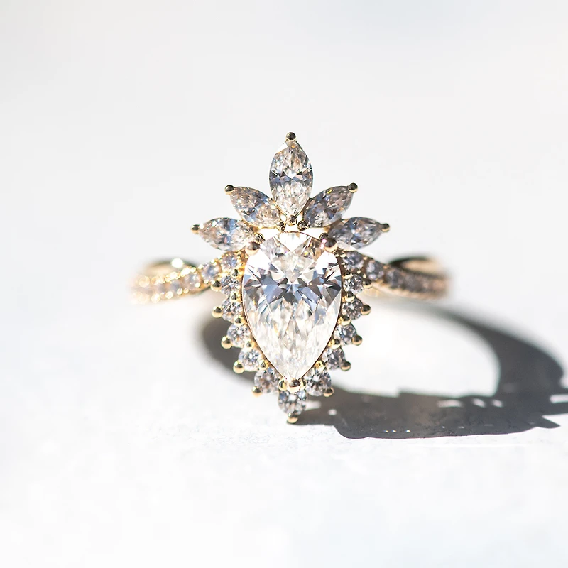 Pear Shape Halo Engagement Ring with 2.30 Carat TW of Lab Created Diamonds in 14kt Yellow Gold