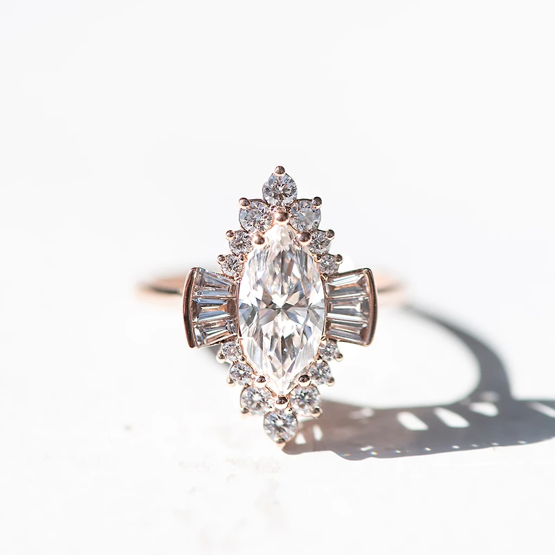 Marquise Halo Engagement Ring with 2.10 Carat TW of Lab Created Diamonds in 14kt Rose Gold