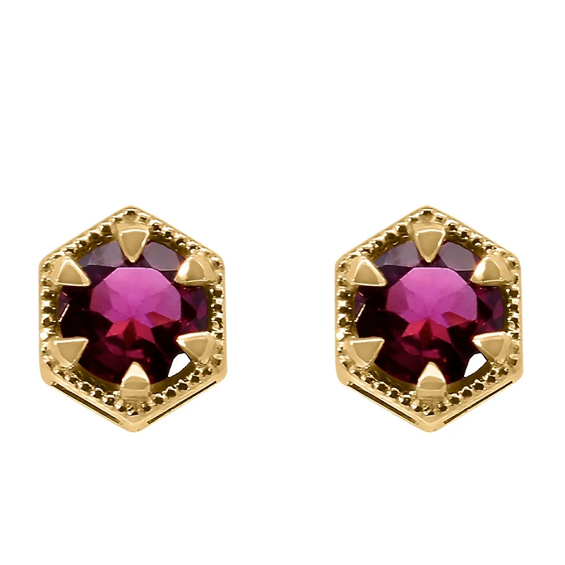 Earrings with 5MM Round Rhodolite Garnet in 10kt Yellow Gold