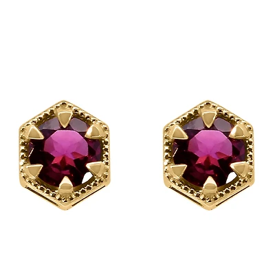 Earrings with 5MM Round Rhodolite Garnet in 10kt Yellow Gold