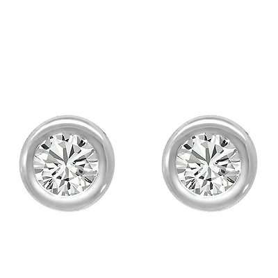 Bezel Earrings with Cubic Zirconia in Sterling Silver