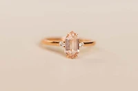 Ring with Elongated Hexagon Morganite and .06 Carat TW of Diamonds in 14kt Rose Gold