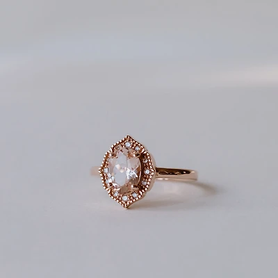 Ring with 8X6MM Oval Morganite and .08 Carat TW of Diamonds in 10kt Rose Gold