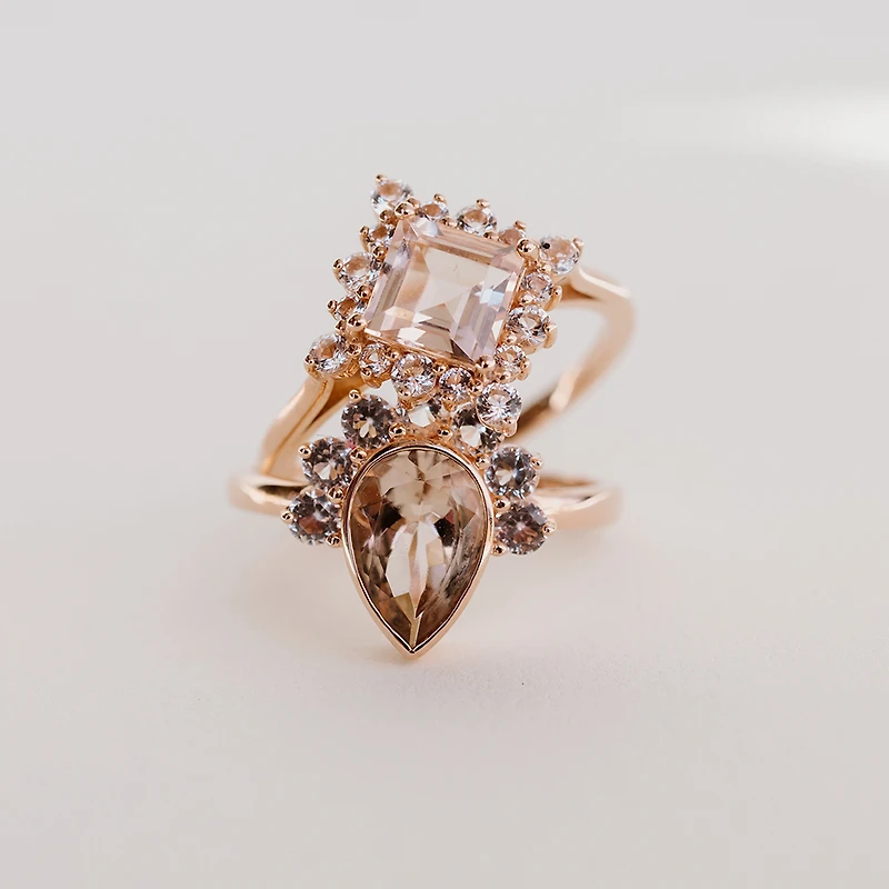 Ring with 6MM Morganite and White Topaz in 10kt Rose Gold