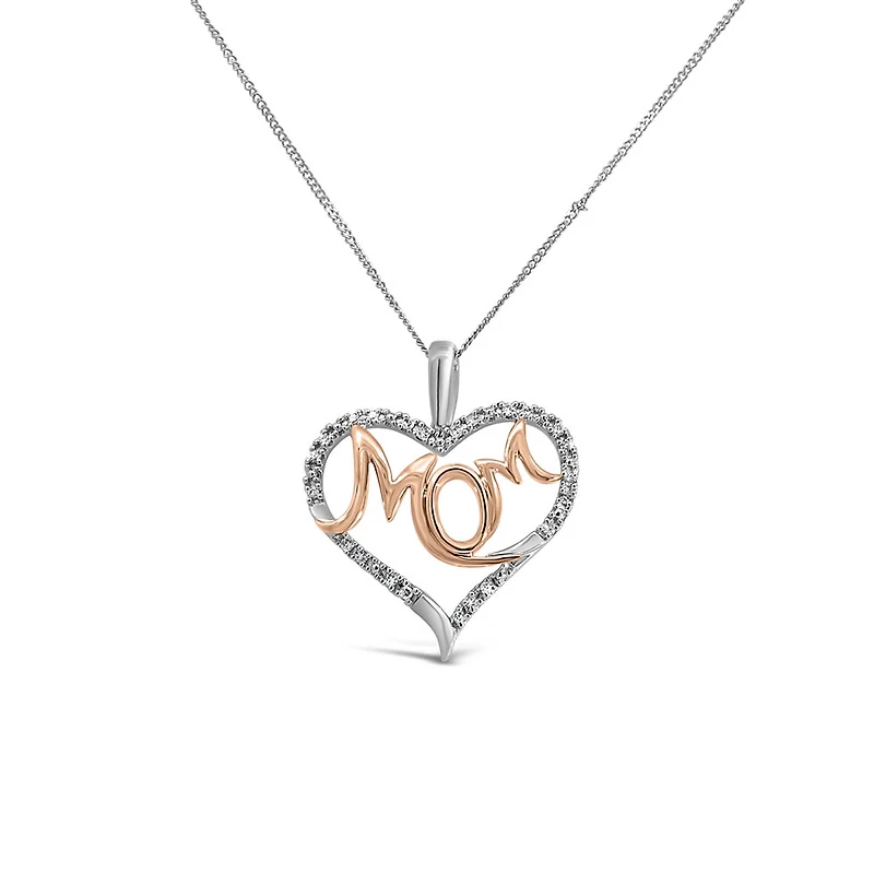 Mom Pendant with .08 Carat TW of Diamonds in 10kt White and Rose Gold