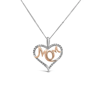 Mom Pendant with .08 Carat TW of Diamonds in 10kt White and Rose Gold
