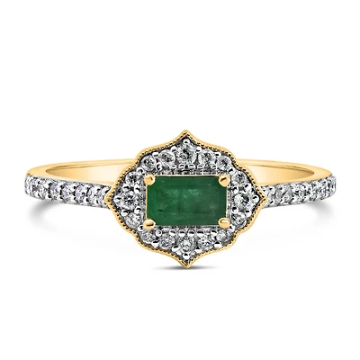 5X3MM Emerald Ring and .20 Carat TW of Diamonds in 10kt Yellow Gold