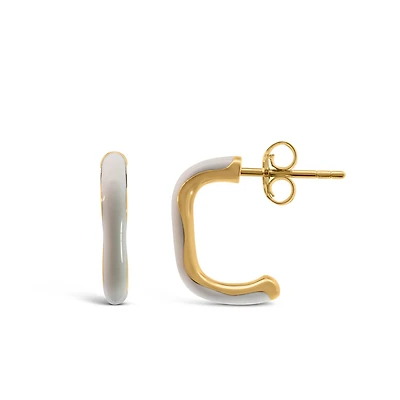Cream Enamel Earrings in Gold Plated Sterling Silver