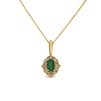 5X3MM Pendant with Emerald and .09 Carat TW of Diamonds in 10kt Yellow Gold