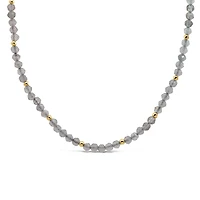 15″-18″ 3MM Labradorite Beaded Necklace in Gold Plated Sterling Silver