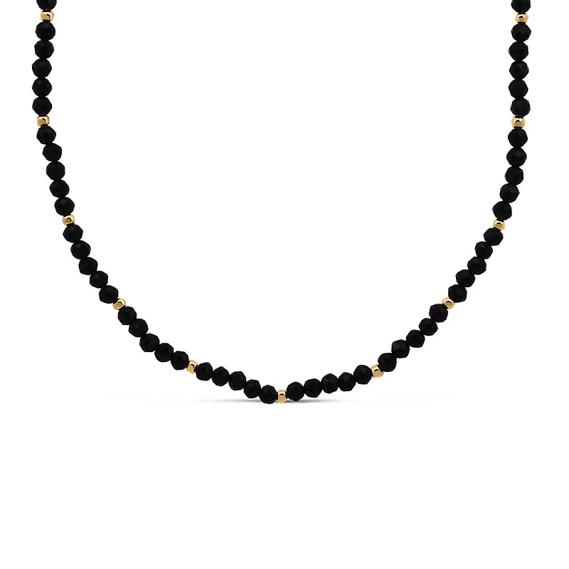15″-18″ 3MM Black Agate Beaded Necklace in Gold Plated Sterling Silver