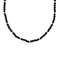 15″-18″ 3MM Black Agate Beaded Necklace in Gold Plated Sterling Silver