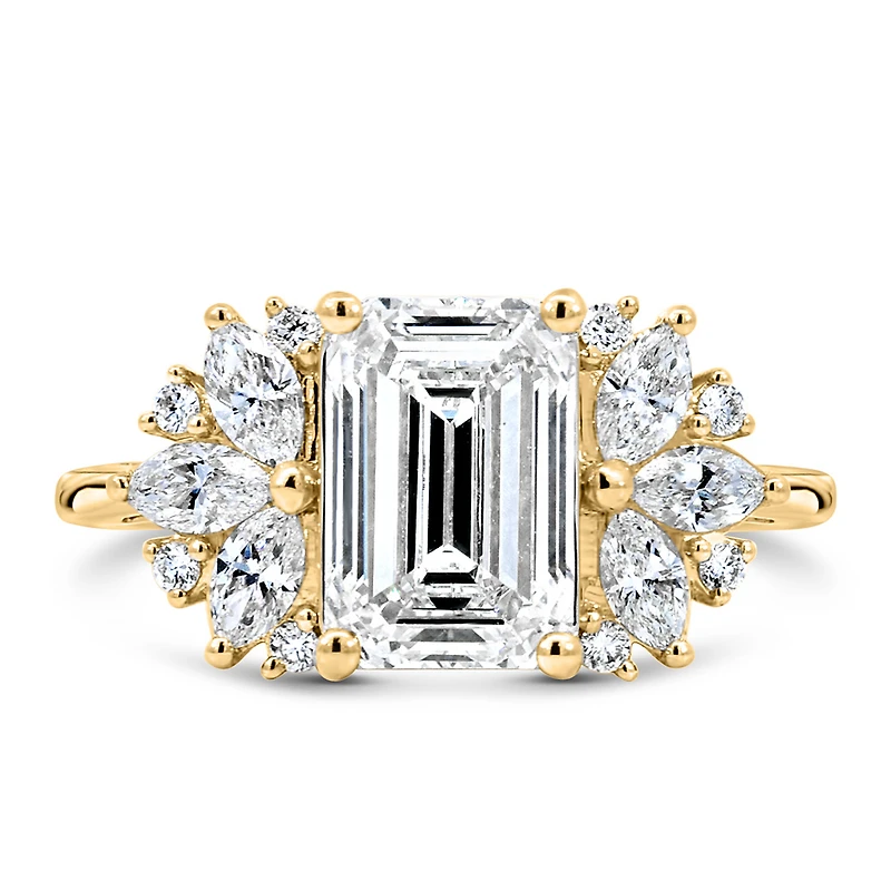 Emerald Cut Engagement Ring with Carat TW of Lab Created Diamonds in 14kt Yellow Gold