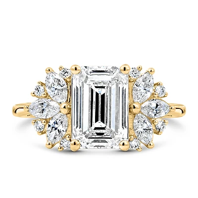 Emerald Cut Engagement Ring with Carat TW of Lab Created Diamonds in 14kt Yellow Gold