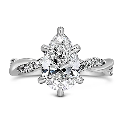 Pear Shaped Engagement Ring with 2.80 Carat TW of Lab Created Diamonds in 14kt White Gold