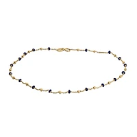9″+1″ Navy Blue Enamel Beaded Anklet in 10kt Yellow Gold
