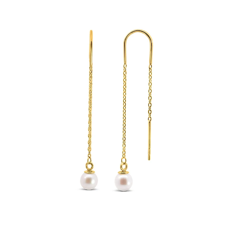Chain Drop Earrings with 5MM Pearl in 10kt Yellow Gold