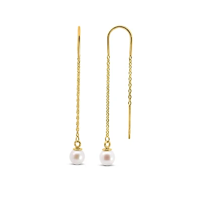 Chain Drop Earrings with 5MM Pearl in 10kt Yellow Gold