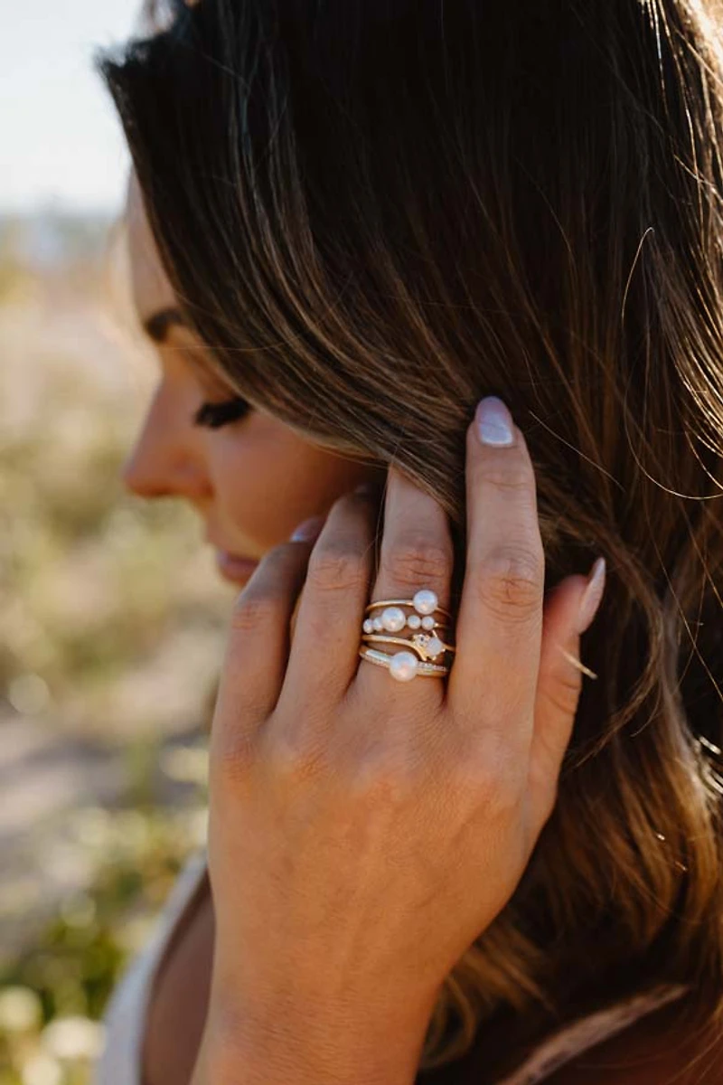 Stackable Ring with .09 Carat TW of Diamonds and 6MM Pearl in 10kt Yellow Gold