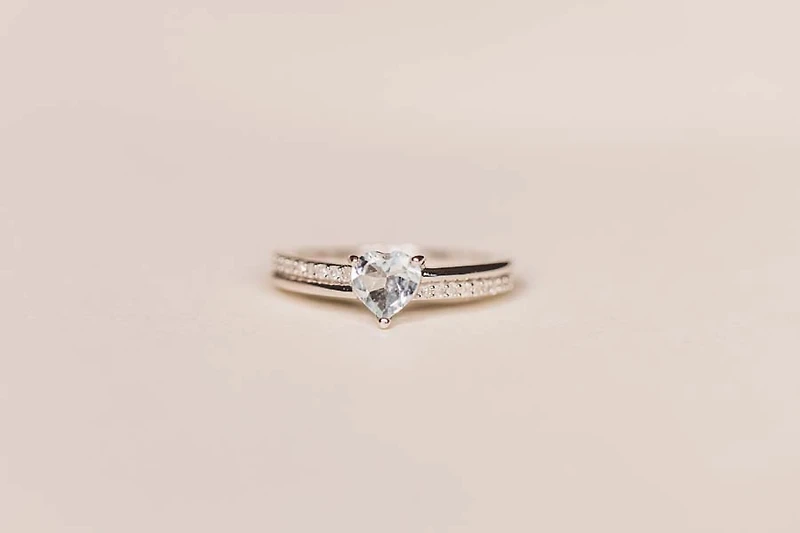 Ring with .10 Carat TW of Diamonds and 6MM Heart Shape Aquamarine in 10kt White Gold
