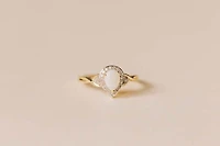 Halo Ring with .17 Carat TW of Diamonds and 7x5MM Pear Shape Opal in 10kt Yellow Gold