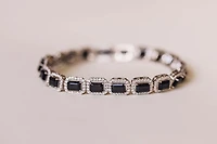 7.5″ Tennis Bracelet with 6x4MM Black Onyx and Cubic Zirconia in Sterling Silver