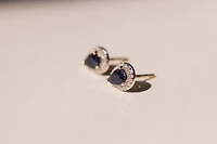 Halo Earrings with .17 Carat TW of Diamonds and 6x4MM Pear Shape Blue Sapphire in 10kt Yellow Gold