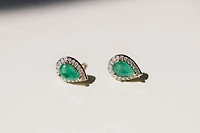 Halo Earrings with .17 Carat TW of Diamonds and 6x4MM Pear Shape Emerald in 10kt Yellow Gold