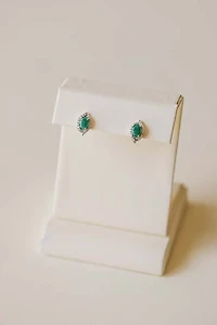 Halo Earrings with .17 Carat TW of Diamonds and 6x4MM Oval Emerald in 10kt White Gold