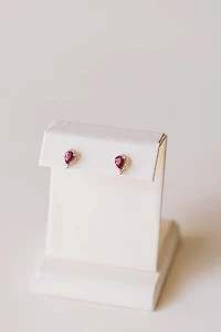 Halo Earrings with .17 Carat TW of Diamonds and 6x4MM Pear Shape Ruby in 10kt Yellow Gold