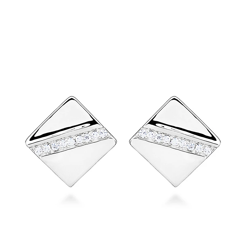 Square Earrings with Cubic Zirconia in Gold Plated Sterling Silver
