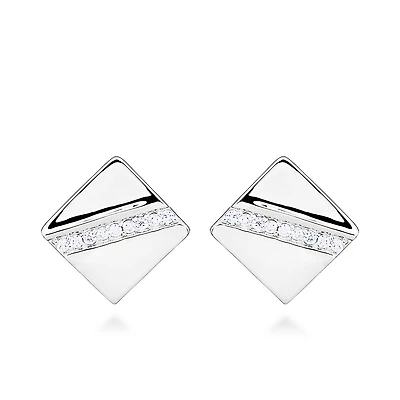 Square Earrings with Cubic Zirconia in Gold Plated Sterling Silver
