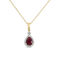 Halo Pendant with .13 Carat TW of Diamonds and 7x5MM Pear Shape Ruby in 10kt Yellow Gold with Chain