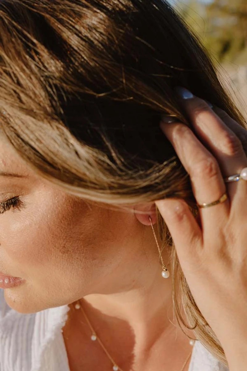 Chain Drop Earrings with 5MM Pearl in 10kt Yellow Gold