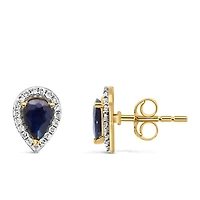 Halo Earrings with .17 Carat TW of Diamonds and 6x4MM Pear Shape Blue Sapphire in 10kt Yellow Gold