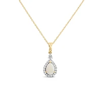 Halo Pendant with .13 Carat TW of Diamonds and 7x5MM Pear Shape Opal in 10kt Yellow Gold with Chain