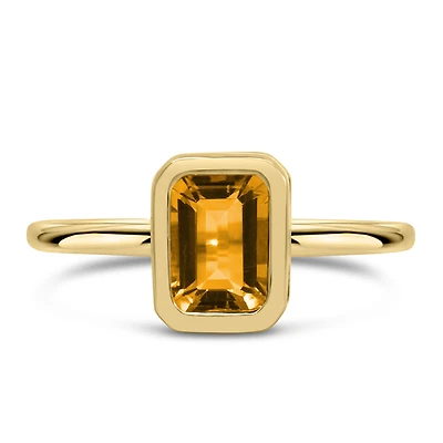 Ring with 7x5MM Emerald Cut Citrine in 10kt Yellow Gold