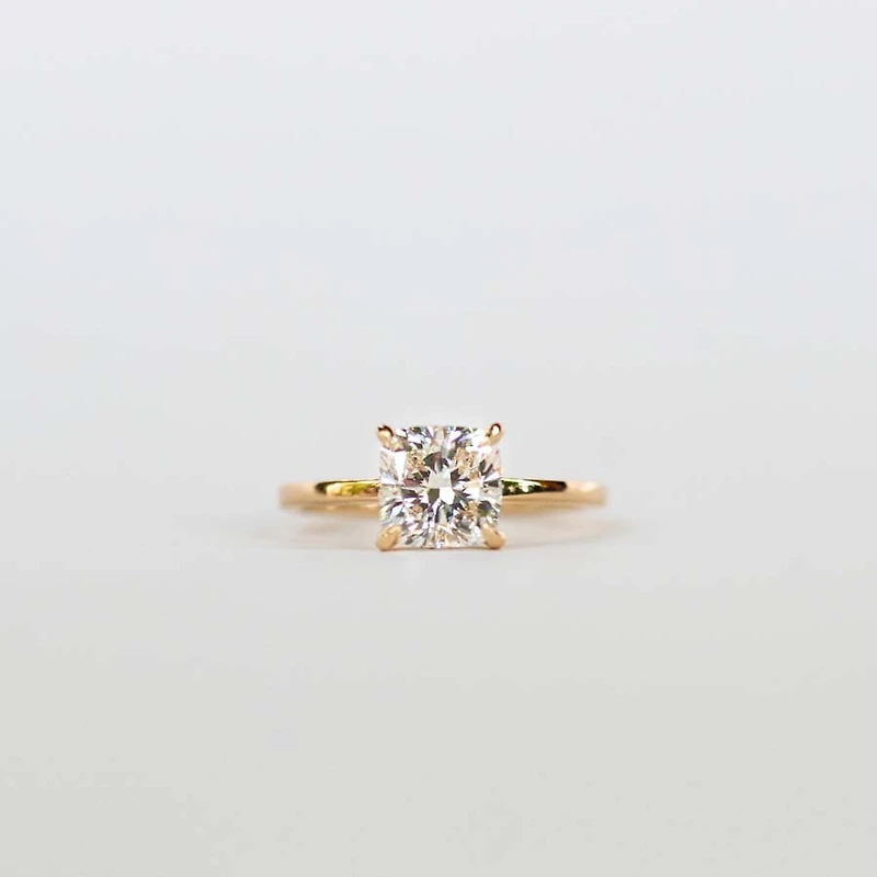 Cushion Cut Engagement Ring with Carat TW of Lab Created Diamonds in 14kt Yellow Gold