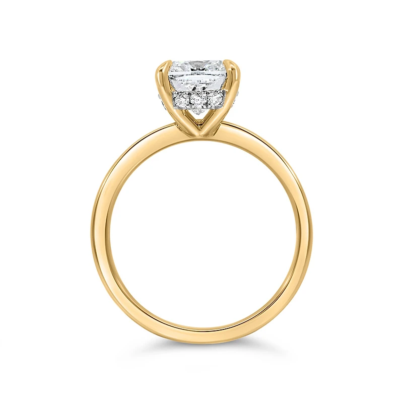 Cushion Cut Engagement Ring with Carat TW of Lab Created Diamonds in 14kt Yellow Gold