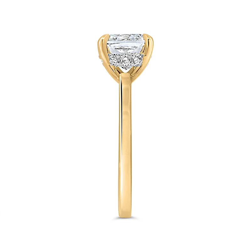 Cushion Cut Engagement Ring with Carat TW of Lab Created Diamonds in 14kt Yellow Gold