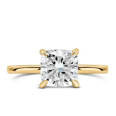 Cushion Cut Engagement Ring with Carat TW of Lab Created Diamonds in 14kt Yellow Gold