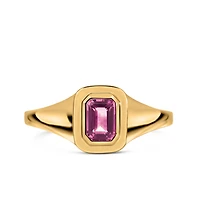 1990s Barbie Classic Pink Signet Ring with Pink Tourmaline in 10kt Yellow Gold