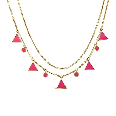 15″+2″ 1990s Barbie Totally Triangle Necklace with Pink Enamel in Gold Vermeil Plated Sterling Silver