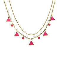 15″+2″ 1990s Barbie Totally Triangle Necklace with Pink Enamel in Gold Vermeil Plated Sterling Silver