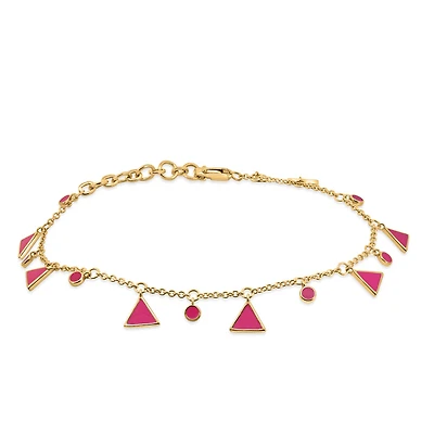 6″+1.5″ 1990s Barbie Totally Triangle Bracelet with Pink Enamel in Gold Vermeil Plated Sterling Silver