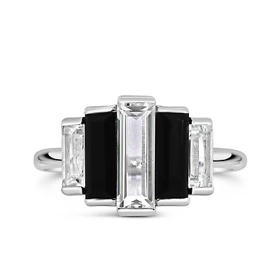 1950s Original Barbie Icon Right Hand Ring with Black Onyx and White Topaz in Sterling Silver