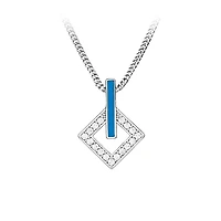 Pendant with Cubic Zirconia and Teal Enamel in Sterling Silver with Chain
