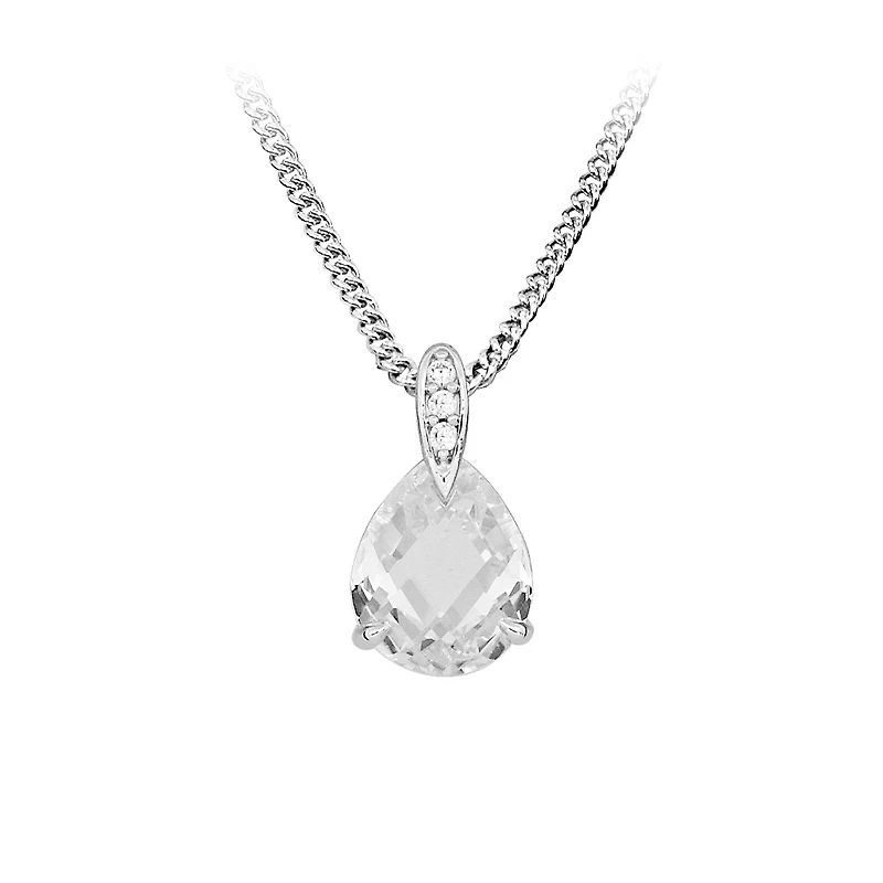Pendant with Pear Shape Cubic Zirconia in Sterling Silver with Chain