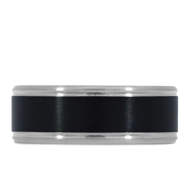 8MM Black and Silver Tone Comfort Fit Wedding Band in Tantalum
