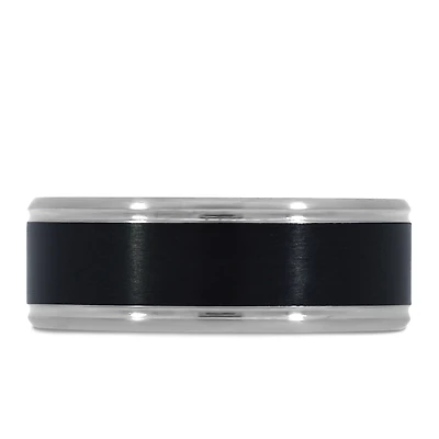 8MM Black and Silver Tone Comfort Fit Wedding Band in Tantalum